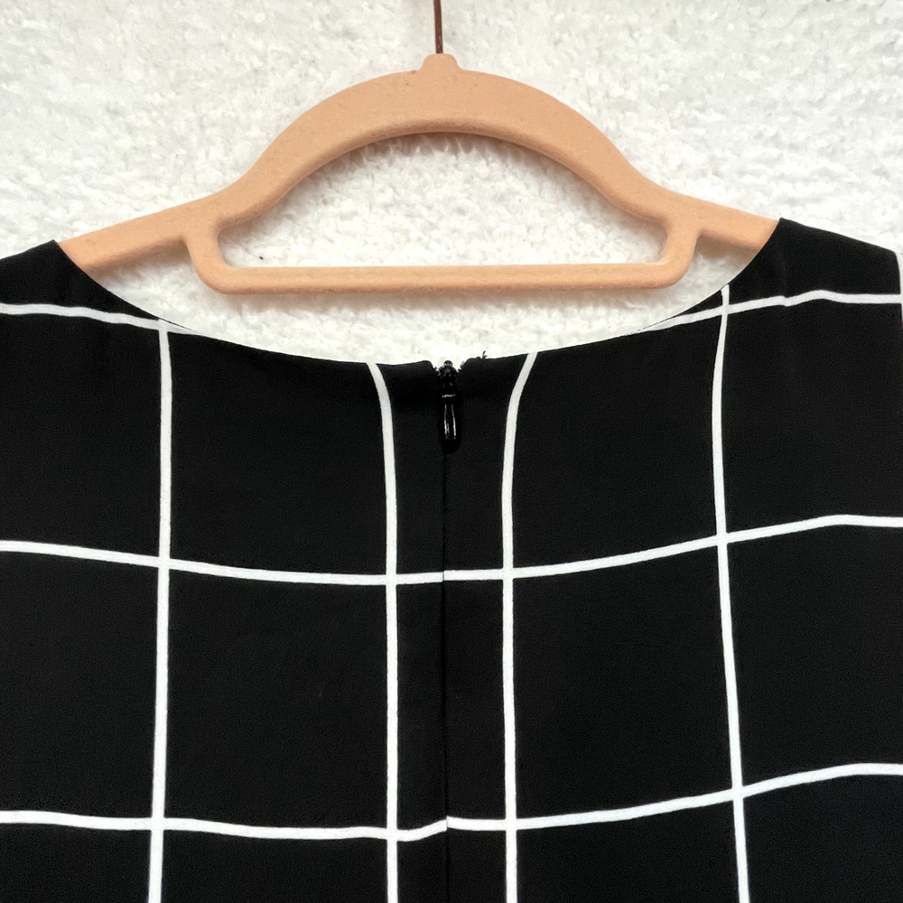 Cupcakes and Cashmere Dress Womens 6 Black White Grid Windowpane Shift Pockets - Picture 6 of 10